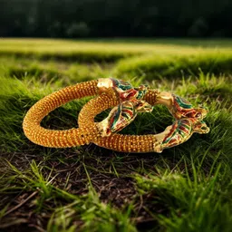 Vidhya Kangan Set Of 2 Gold-Plated Artificial Stones-Studded Kada Bangles image 4