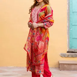 KALINI Women Ethnic Motifs Printed Regular Kurta with Trousers & With Dupatta image 3