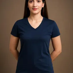 EcoLove Women Dry Tech Solid V-Neck Cotton T-shirt-image-40