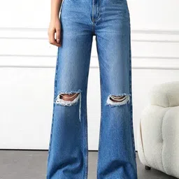 Metronaut Women Comfort Regular Fit Mid-Rise Slash Knee Light Fade Stretchable Jeans-picture-24