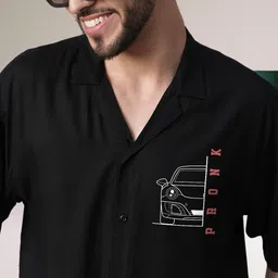 PRONK Men Comfort Relaxed Fit Cuban Collar Graphic Printed Cotton Casual Shirt image 5