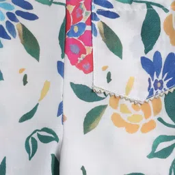 The Magic Wand Girls Floral Printed Regular Pure Cotton Top With Trousers Kurta Sets image 3