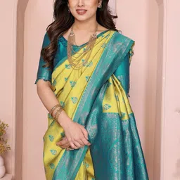 WOVENSTOCK Woven Design Zari Kanjeevaram Saree With Blouse Piece image 5