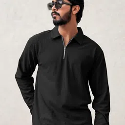 JUMPCUTS Self Design Polo Collar Regular Fit T-shirt image 2