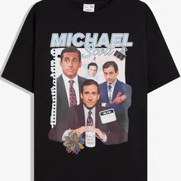 Bershka Graphic The Office Printed Drop-Shoulder Sleeves Cotton T-shirt image 3