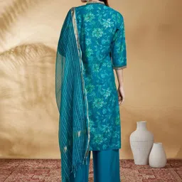 COTTON CULTURE Women Floral Embroidered Regular Kurta with Trousers & With Dupatta image 2