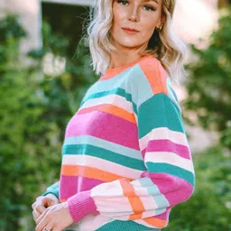 StyleCast Women Striped Round Neck Pullover Sweaters image 3