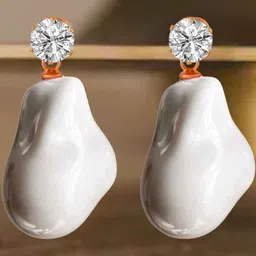 RICH AND FAMOUS Gold-Plated AD Studded & Pearls Beaded Contemporary Drop Earrings image 3