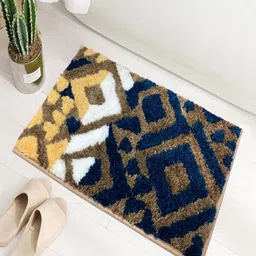 LUXEHOME INTERNATIONAL Blue & Taupe Printed Microfibre 1780 GSM Bath Rugs-picture-21