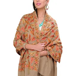Exotic India Women Floral Embroidered Woollen Shawl-image-2