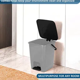 Kuber Industries Grey & Black Square Pedal Dustbin With 1 Roll-10L image 5