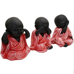 Aura Black & Red 3 Pieces Monk Idol Showpieces image 2