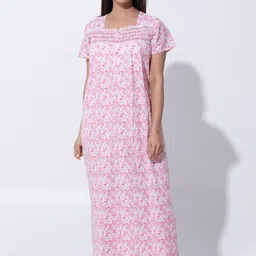 Maybell Women Floral Printed Cotton Maxi Nightdress image 4