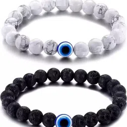 Divine souvenirs Unisex Set Of 2 Stainless Steel Artificial Beaded Elasticated Bracelet image 3