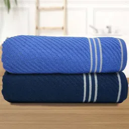 Myntra Elegant Homes Blue & Navy Blue 2 Pieces Striped Cotton 400 GSM Bath Towel-image-52