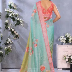 Tarlas Sarees Floral Printed Pure Linen Saree image 4