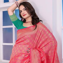 HERE&NOW Woven Design Zari Banarasi Saree With Blouse Piece-picture-25