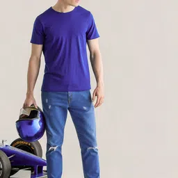Moda Rapido Men Blue Solid Cotton T-shirt image 3