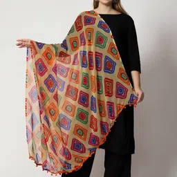 WEAVERS VILLA Beige & Green Printed Dupatta image 5