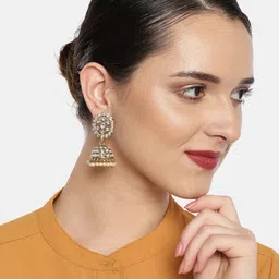 Fida Gold-Toned Kundan Studded Dome Shaped Jhumkas image 3