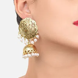 Zaveri Pearls Women Gold-Toned & White Dome Shaped Jhumkas image 4