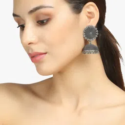 Adwitiya Collection Silver-Plated Dome Shaped Jhumkas image 2