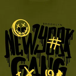 NUSYL Boys Olive Green Typography Printed T-shirt image 2