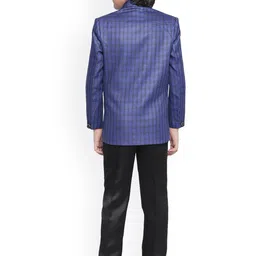 Jeetethnics Boys Navy Blue Checked 3-Piece Single-Breasted Suit image 3