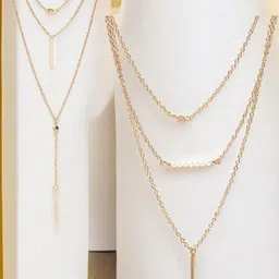 DressBerry Gold Toned Set Of 2 Stone Studded & Beaded Layered Necklaces image 1