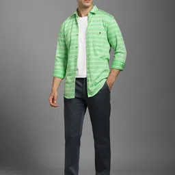 Louis Philippe Sport Men Horizontal Striped Spread Collar Slim Fit Cotton Casual Shirt image 2