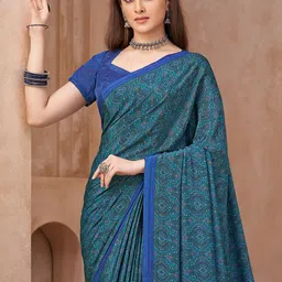 KALINI Blue Crepe Printed Daily Wear Saree image 2
