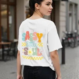 Dagcros Girls Typography Printed Oversized Cotton T-shirt-image-39