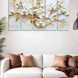 RANDOM Vinyl White & Gold-Toned 5 Piece Printed Canvas Wall Paintings image 3
