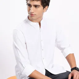 Aeropostale Self Striped Band Collar Pure Cotton Casual Shirt-image-16