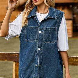 Oh Rare Spread Collar Sleeveless Pockets Denim Jacket-picture-47