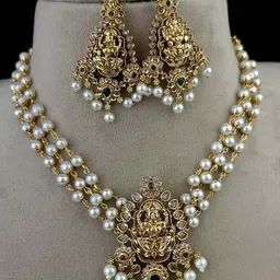 ROFARWORD Gold Plated Cubic Zirconia Stone Studded & Beaded Jewellery Set image 4