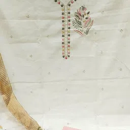 SAINOOR Embroidered Thread Work Pure Silk Semi-Stitched Dress Material image 3