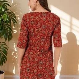 Diktmark Floral Printed Notch Neck Pure Cotton Straight Kurti image 3