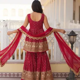 HERE&NOW Women Ethnic Motifs Embroidered Empire Gotta Patti Kurta with Sharara & With Dupatta image 2