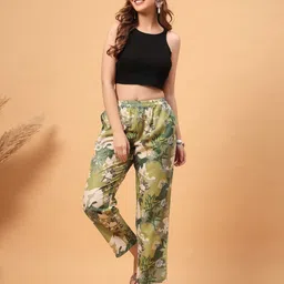 RAASSIO Women Floral Printed Straight Fit Trousers image 3