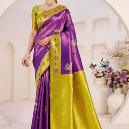 JUICE BEAUTY Woven Design Embroidered Art Silk Banarasi Saree-picture-36