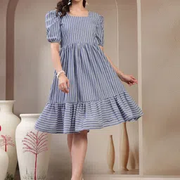 Tzelynn Women Striped Puff Sleeve Fit & Flare Dress-picture-30
