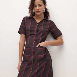 R.Code by The Roadster Life Co. Striped Shirt Pure Cotton Maxi Dress with Mock Buttons-picture-7