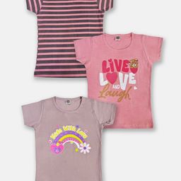 Here&Now X Game Begins Girls Set of 3 Assorted Printed Pure Cotton T-shirts-picture-34