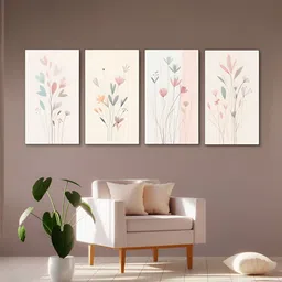 nestroots Peach-Coloured & Grey 4 Pieces Elegant Floral Canvas Painting Wall Arts-picture-18
