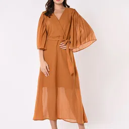 Iti Women Flared Sleeve Wrap Midi Dress-image-63