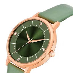 VIRAKTI Women Brass Dial & Leather Straps Analogue Watch F-71-GREEN-P image 2