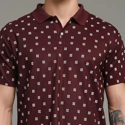Nins Moda Geometric Printed Polo Collar Cotton T-shirt image 3
