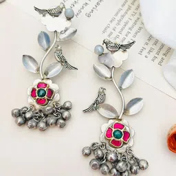 ABDESIGNS German Silver -Plated Stone Studded Classic Drop Earrings-image-72