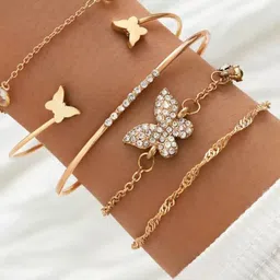TheVineGirl Set Of 5 Gold-Plated American Diamond Studded Bracelets-image-48